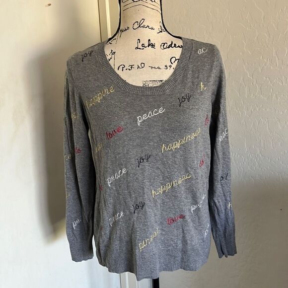 Chaser Gray Love Peace Joy Happiness Lightweight Sweater - Picture 1 of 9